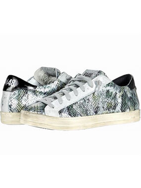 P448 John Sneakers Wasabi Green Python Printed Low Leather Sneaker Womens 39/9